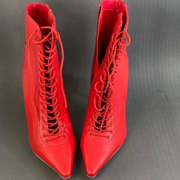 Steve Madden Red Allnight Leather Laced Stiletto Heel Booties womens size 7 new - Picture 6 of 10